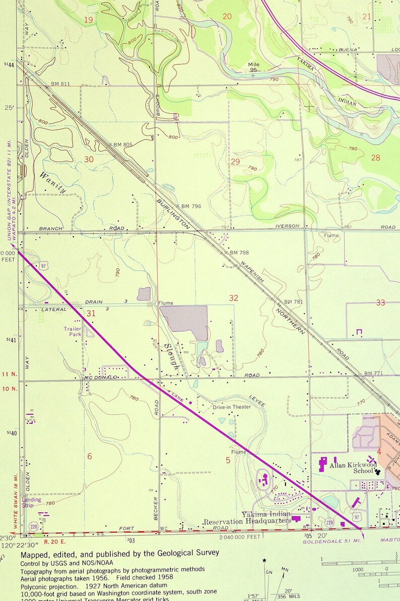 Toppenish Map of Zillah Washington Print Wall Decor LARGE Etsy