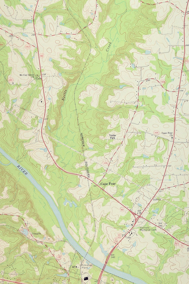Lillington Map of Shawtown North Carolina LARGE Topographic Etsy