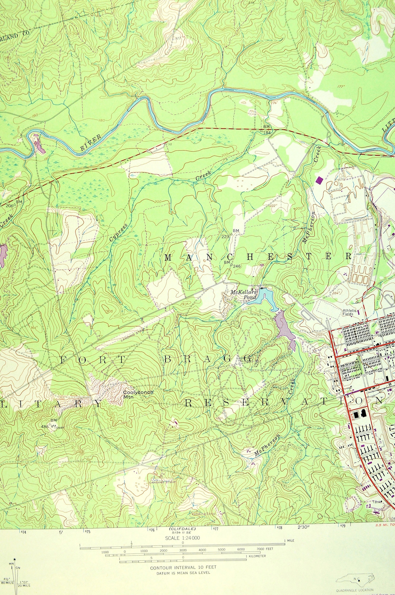 Overhills Map of Fort Bragg North Carolina LARGE Topographic Etsy