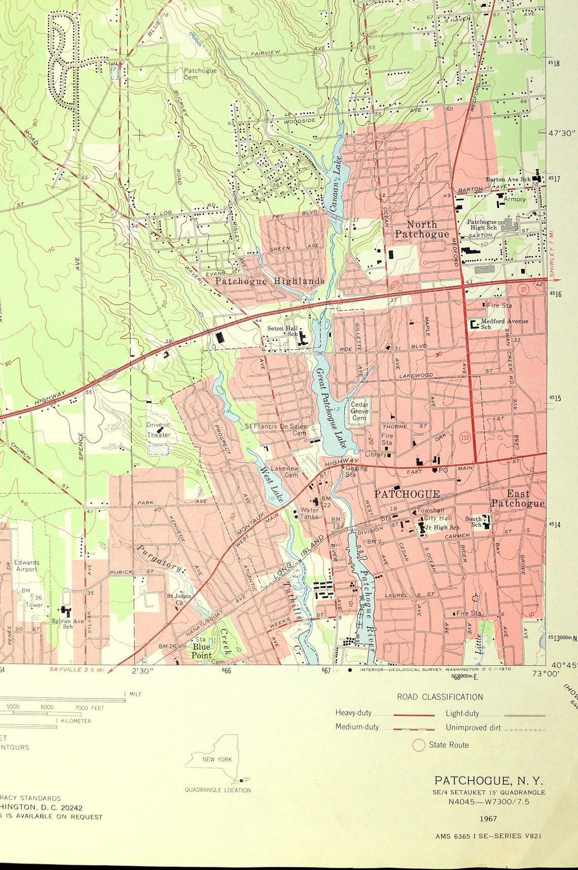 Patchogue Map of Holbrook New York LARGE Topographic Survey Etsy