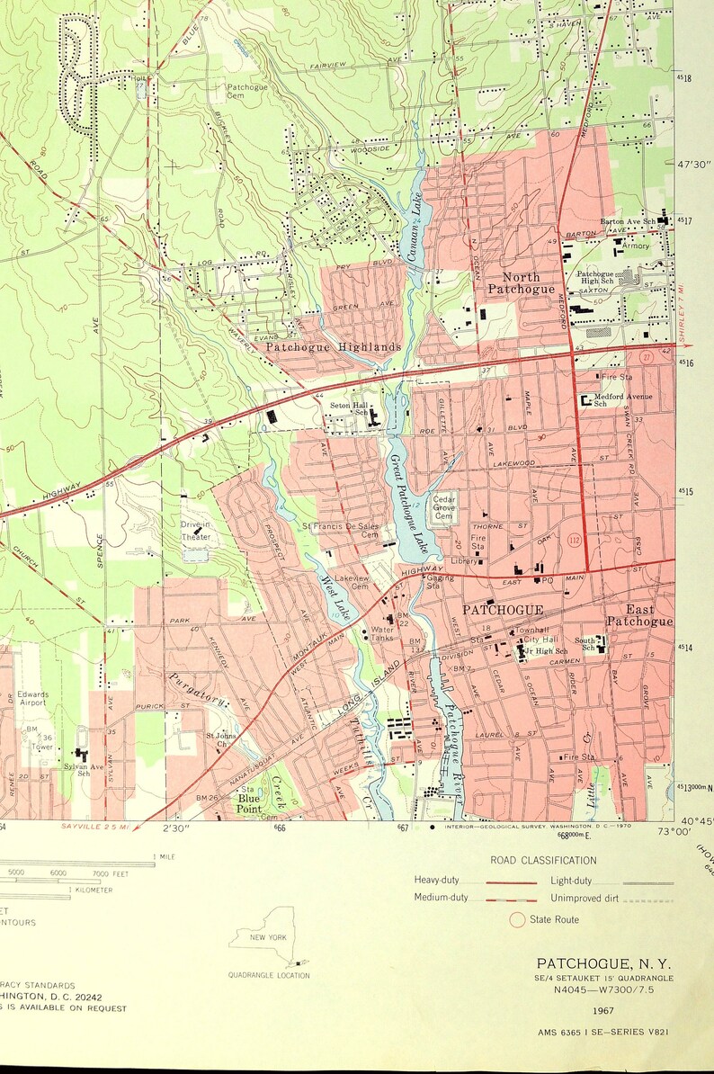 Patchogue Map of Holbrook New York LARGE Topographic Survey Etsy