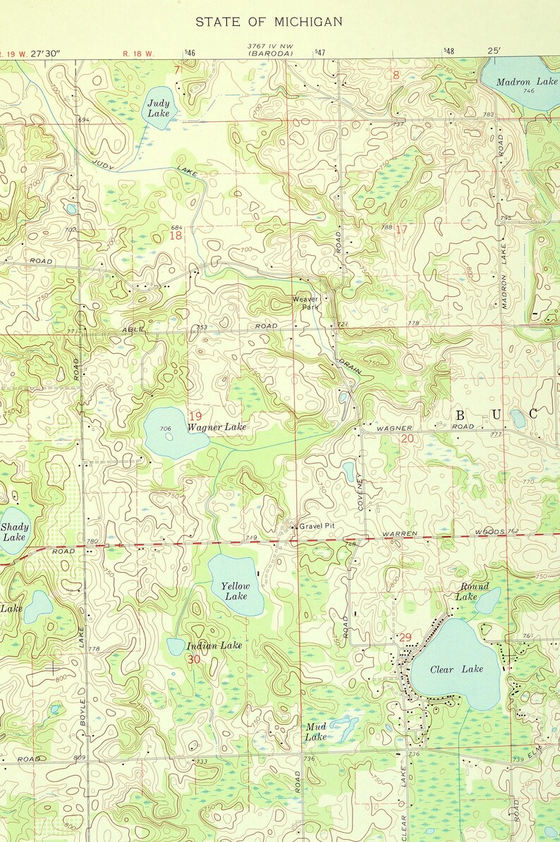 Galien Map of Dayton Michigan Wall Art LARGE Topographic Etsy