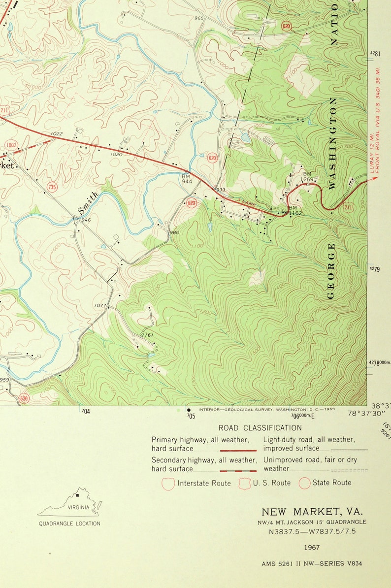 New Market Map of Mt Jackson Virginia Art Print Wall Decor Etsy
