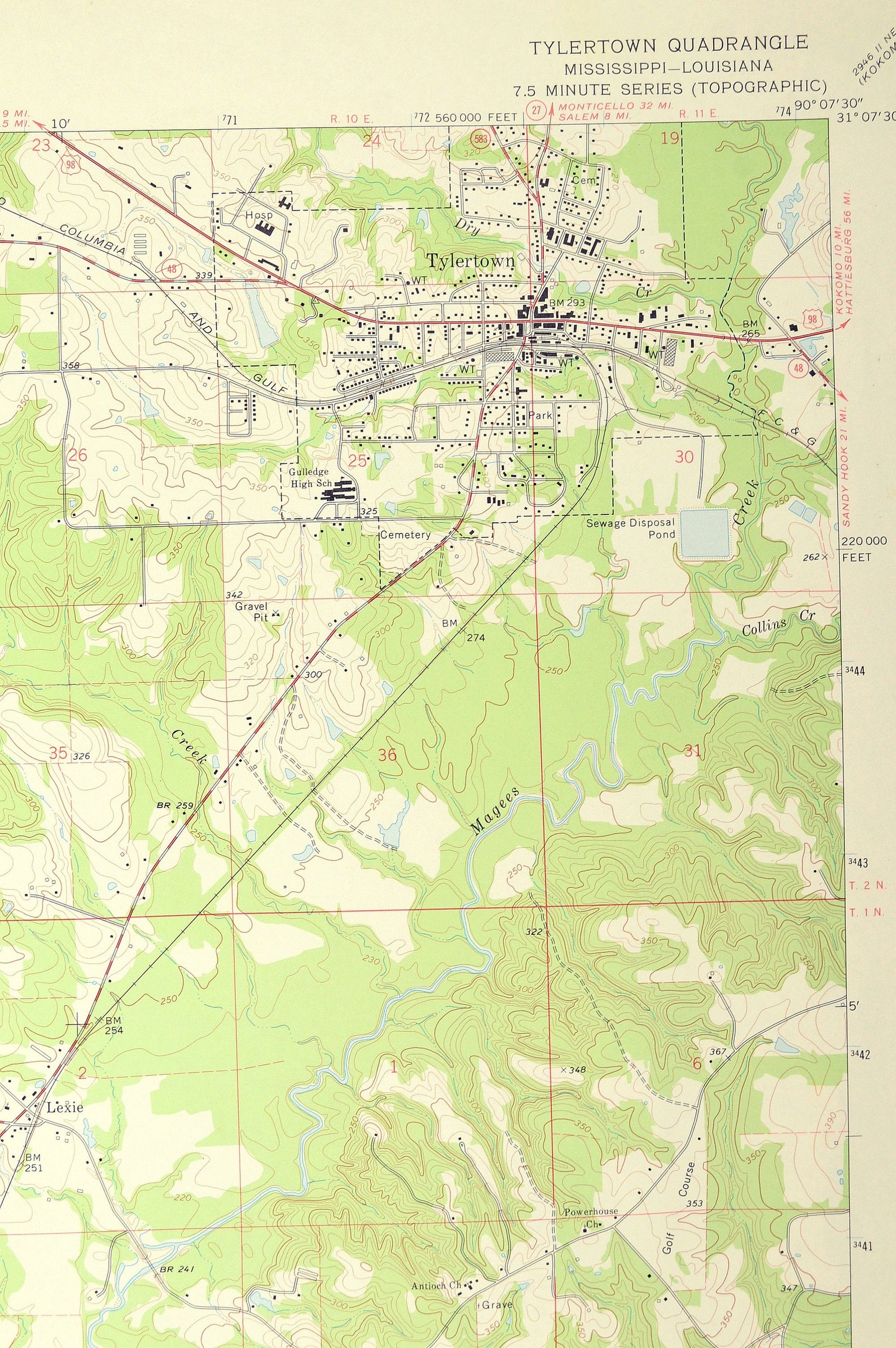 Tylertown Map of Lexie Mississippi Wall Decor LARGE Etsy