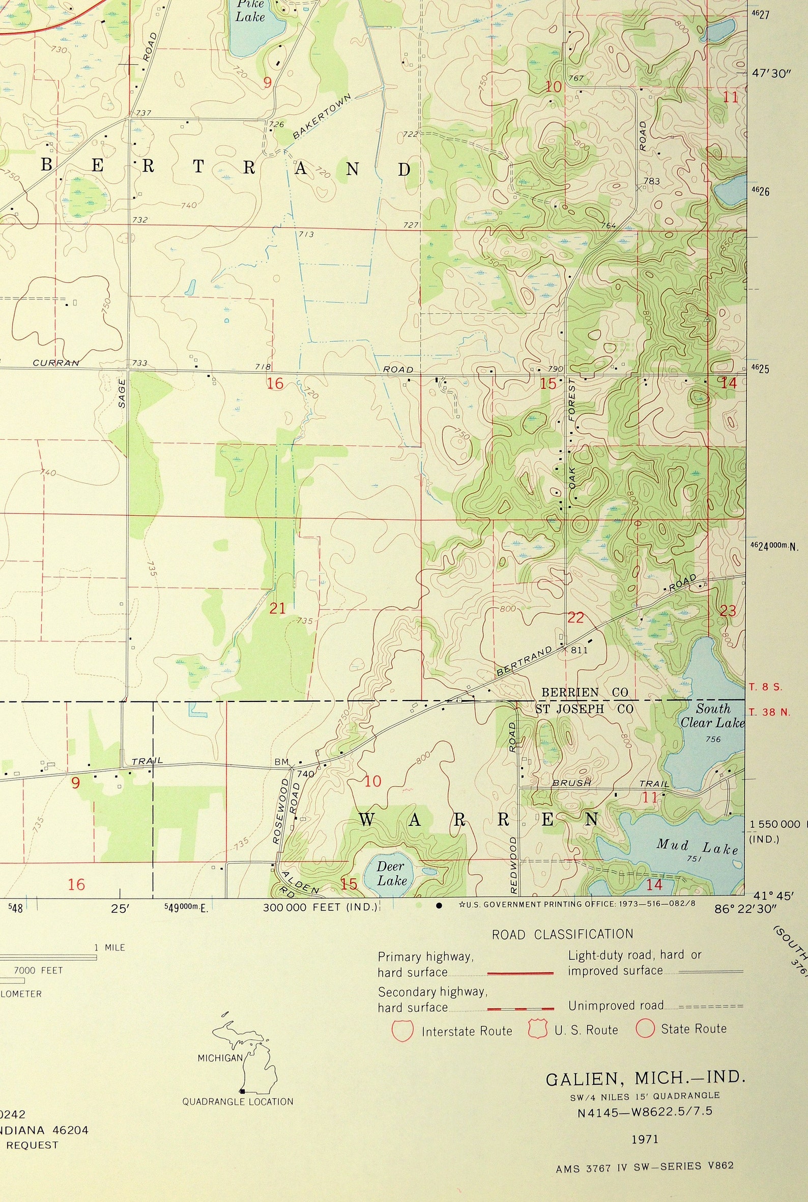 Galien Map of Dayton Michigan Wall Art LARGE Topographic Etsy