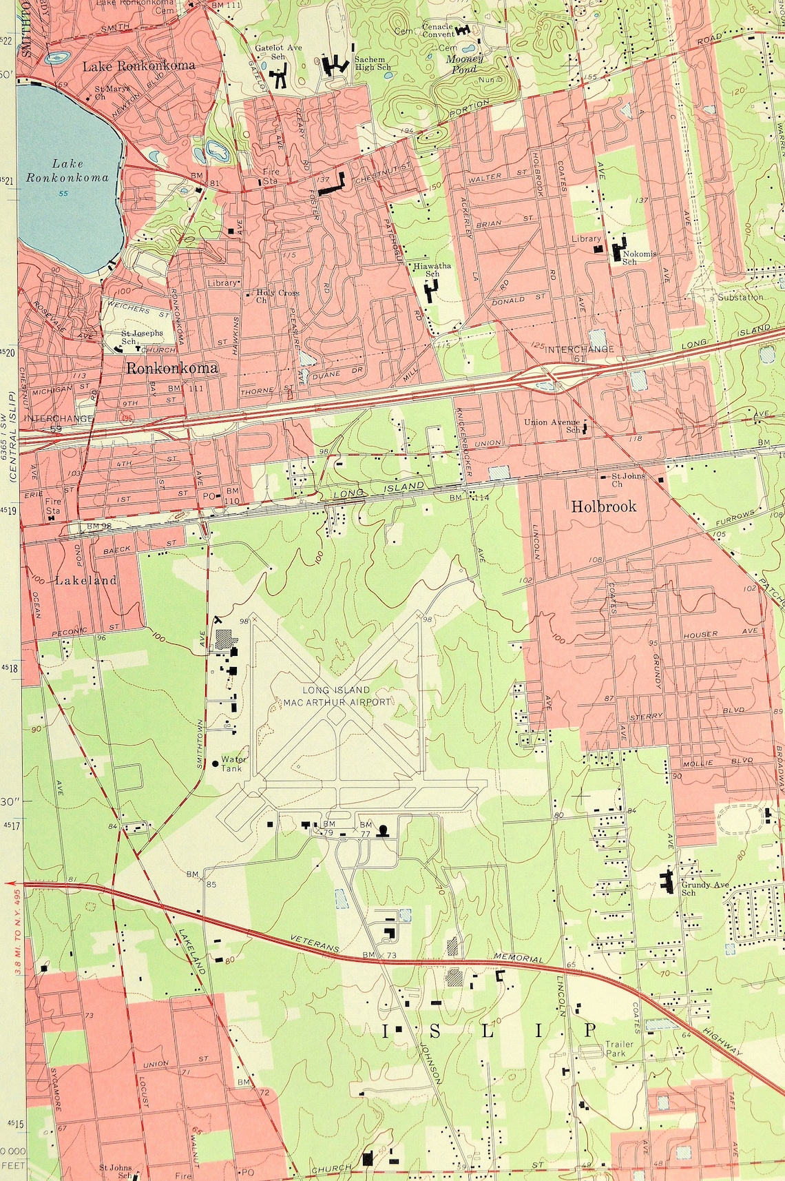 Patchogue Map of Holbrook New York LARGE Topographic Survey Etsy