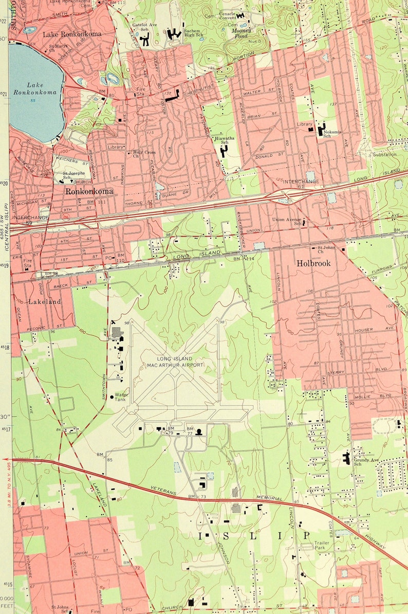 Patchogue Map of Holbrook New York LARGE Topographic Survey Etsy