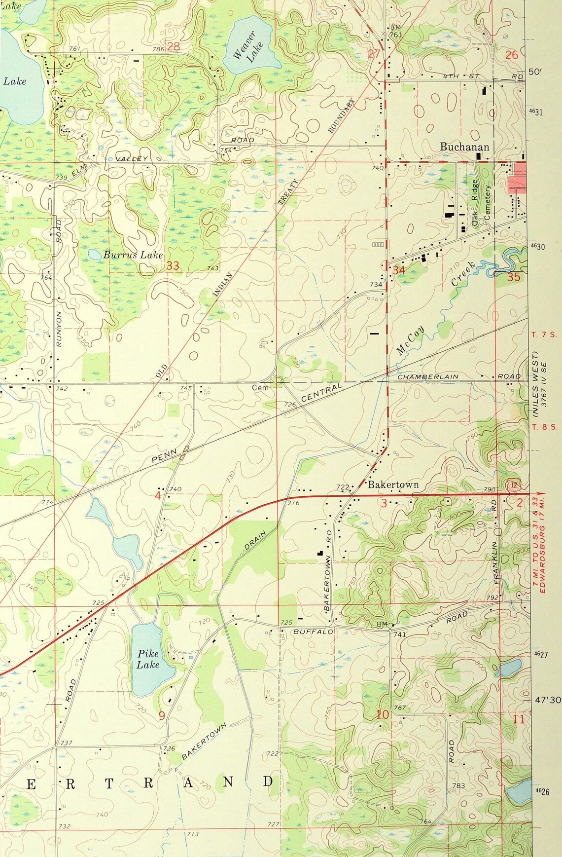 Galien Map of Dayton Michigan Wall Art LARGE Topographic Etsy