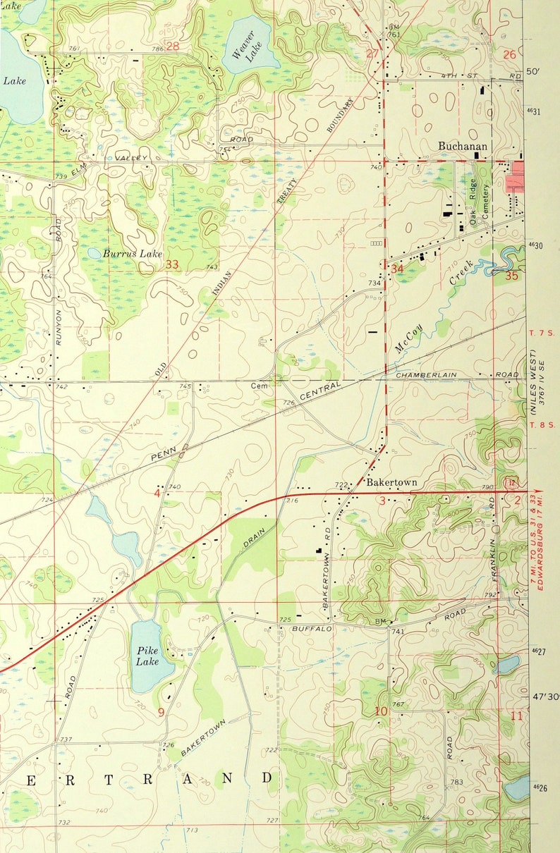 Galien Map of Dayton Michigan Wall Art LARGE Topographic Etsy