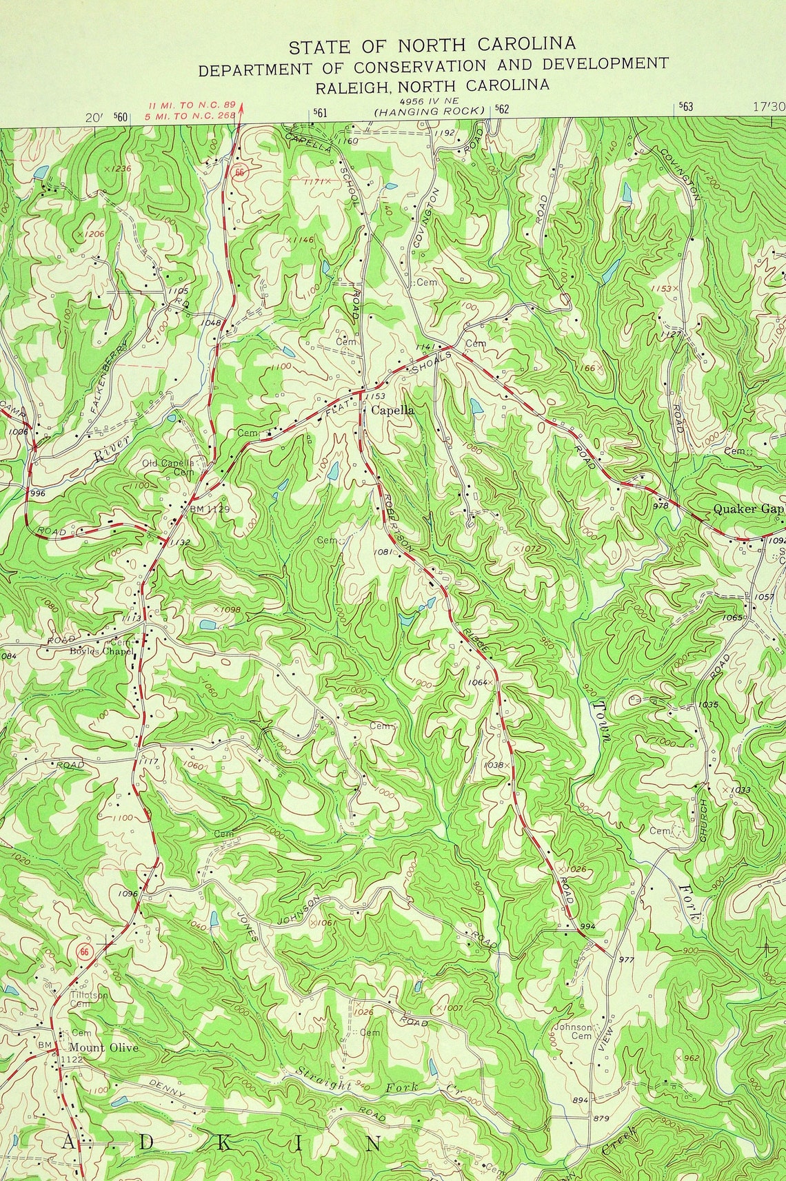 King North Carolina Map of Mount Olive Art Print Wall LARGE Etsy