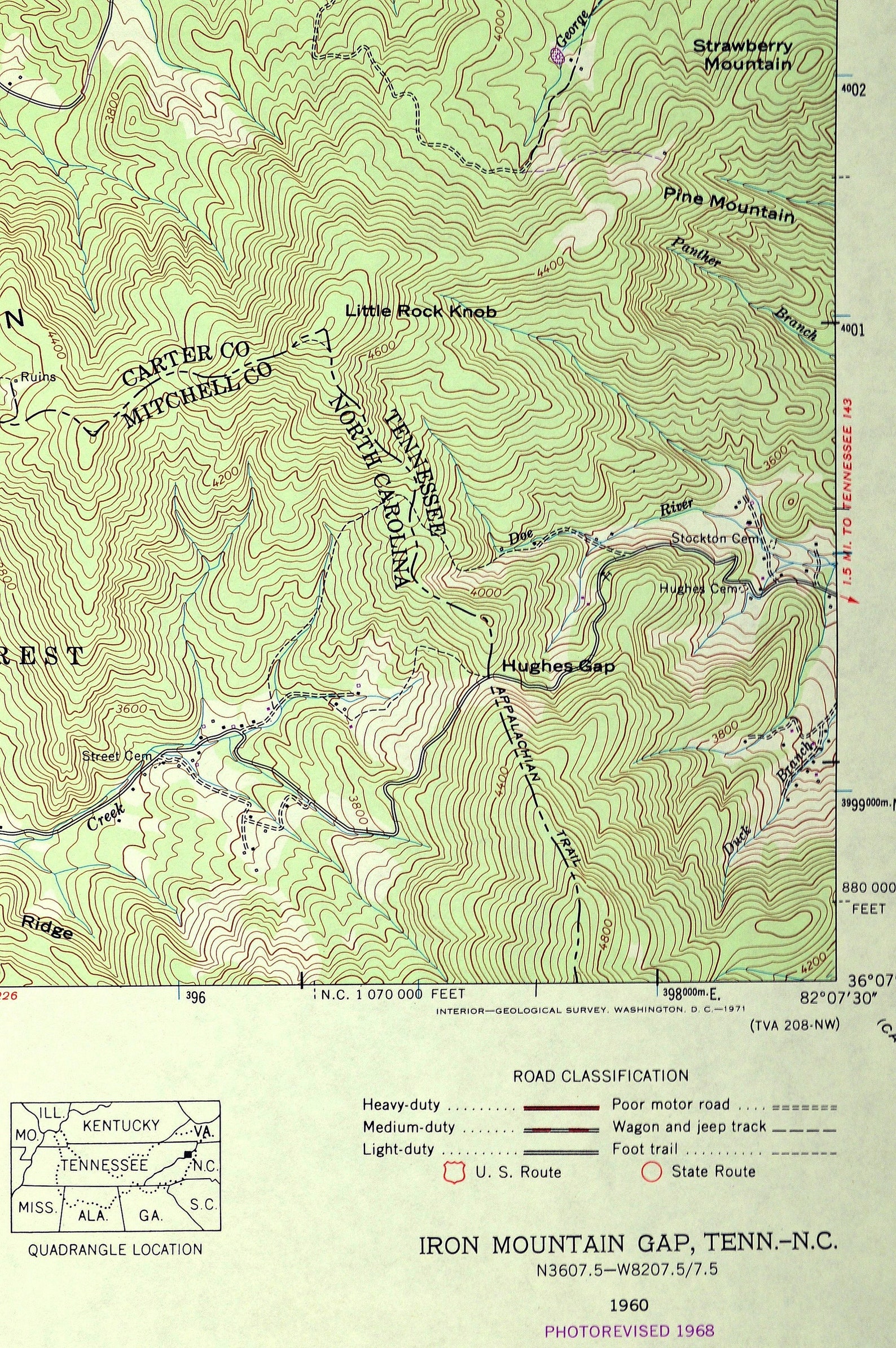 Iron Mountain Gap Map of Cherokee National Forest Tennessee Etsy