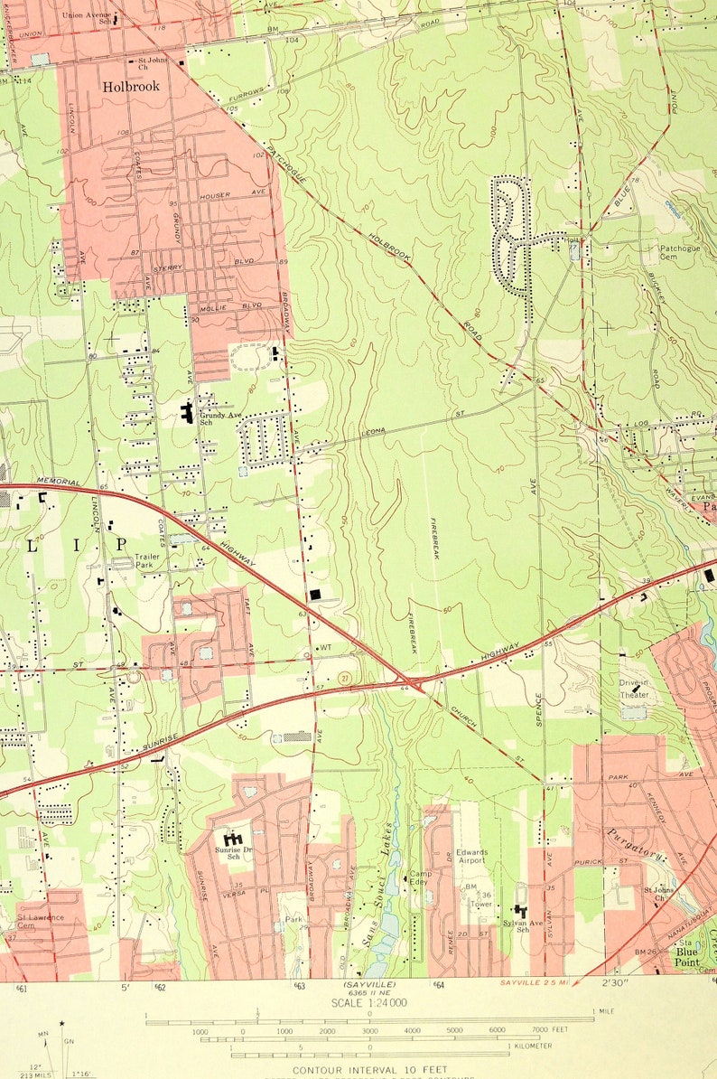 Patchogue Map of Holbrook New York LARGE Topographic Survey Etsy
