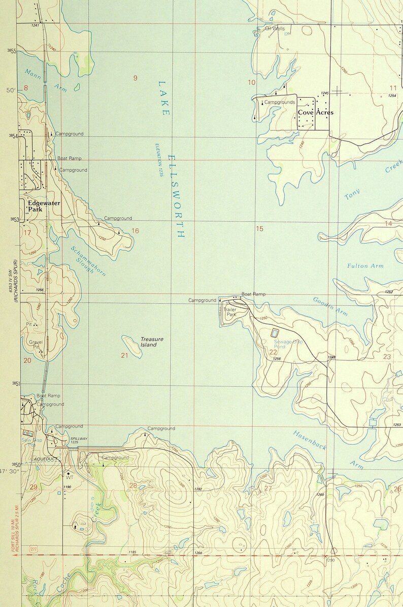 Elgin Map of Lake Ellsworth Oklahoma Art Print Wall Decor Etsy