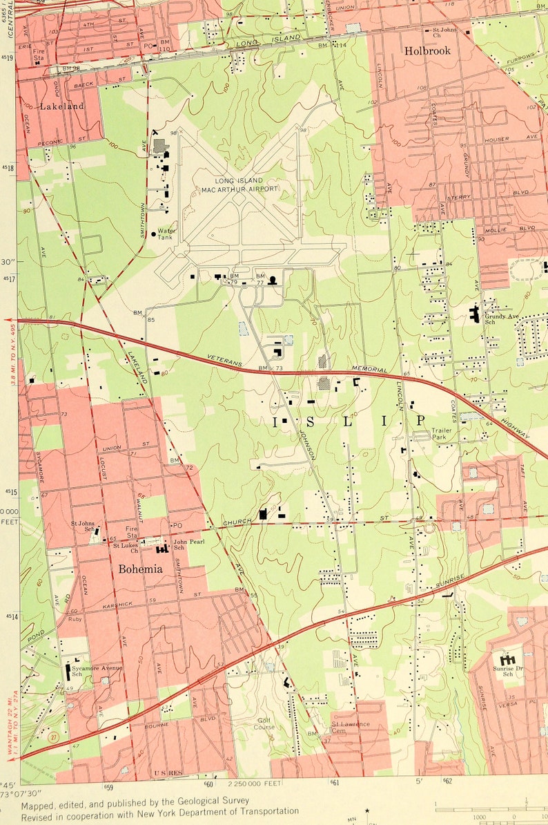 Patchogue Map of Holbrook New York LARGE Topographic Survey Etsy