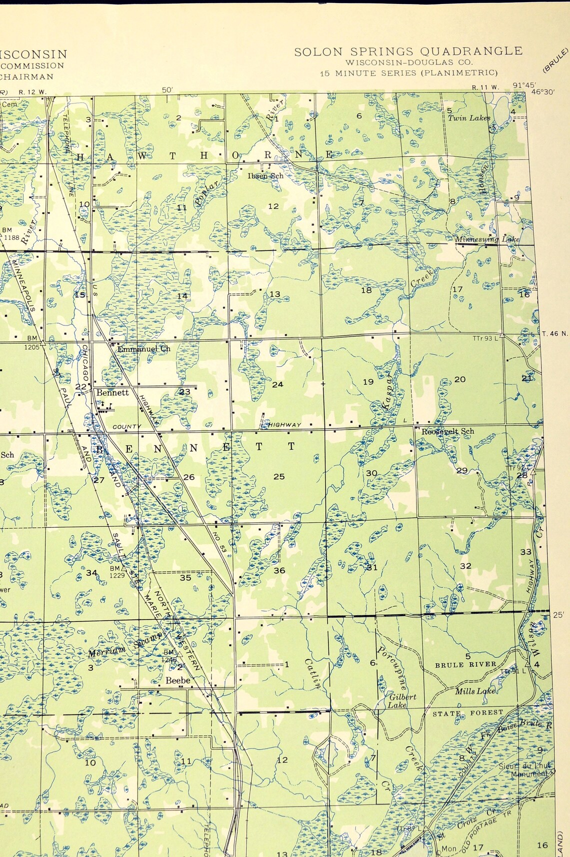 Solon Springs Map Sauntry Wisconsin Wall Art LARGE Topographic Etsy