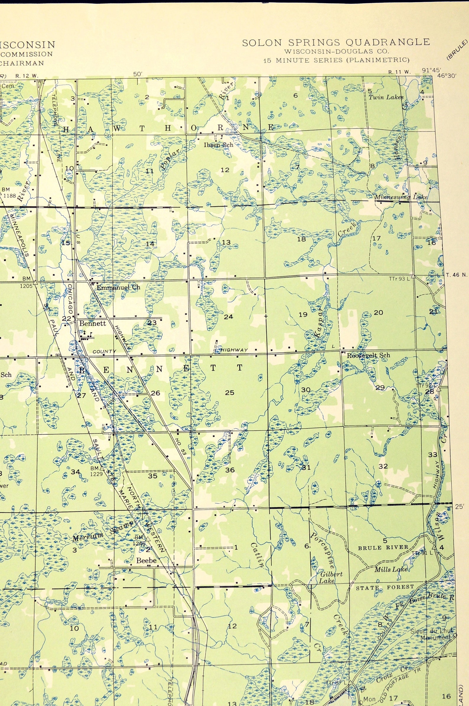 Solon Springs Map Sauntry Wisconsin Wall Art LARGE Topographic Etsy