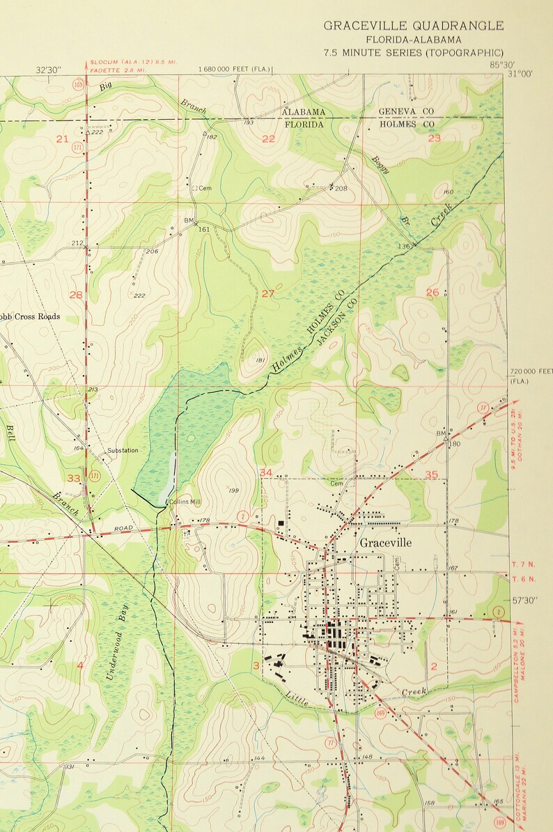 Graceville Map of Noma Florida Art Print Wall Decor LARGE Etsy