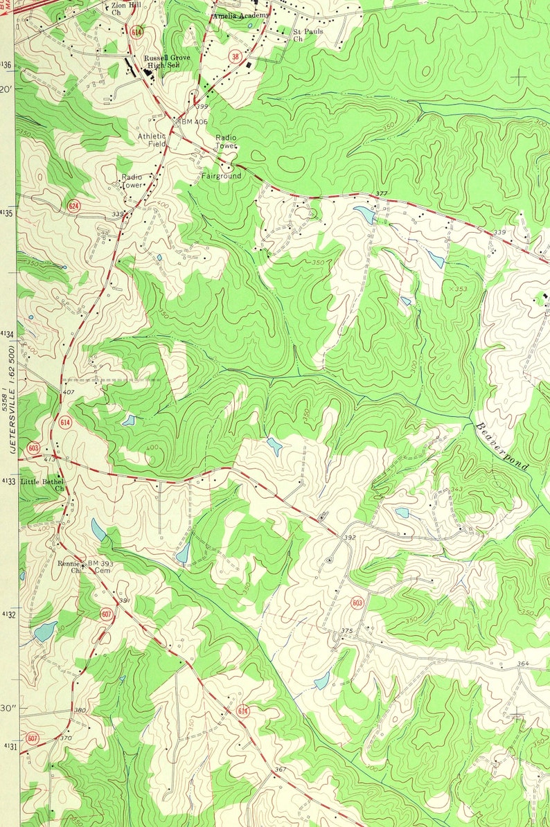 Amelia Court House Map of Scotts Fork Virginia Wall Decor Etsy