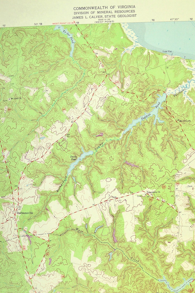 Toano Map of Barhamsville Virginia Art Print Wall Decor LARGE Etsy