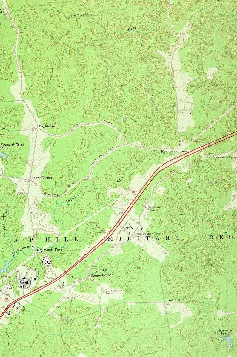 Bowling Green Map of Fort AP Hill Military Reservation Etsy