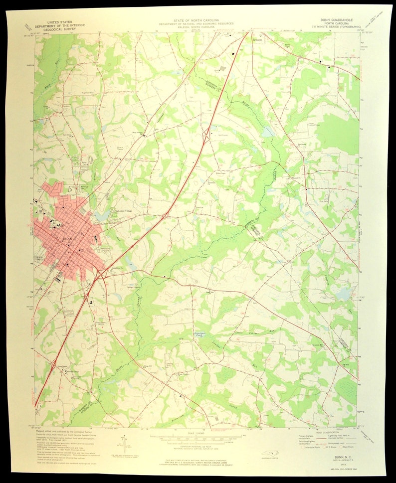 Dunn Map of Benson North Carolina LARGE Topographic USGS Etsy