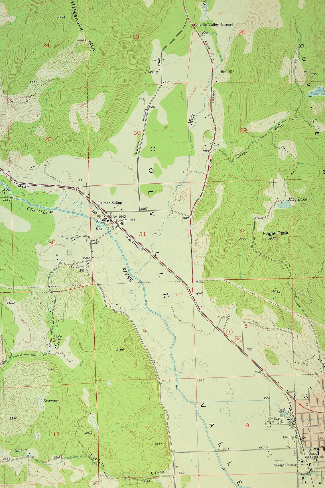 Colville Map of Colville Mountain Washington Art Print Wall Etsy