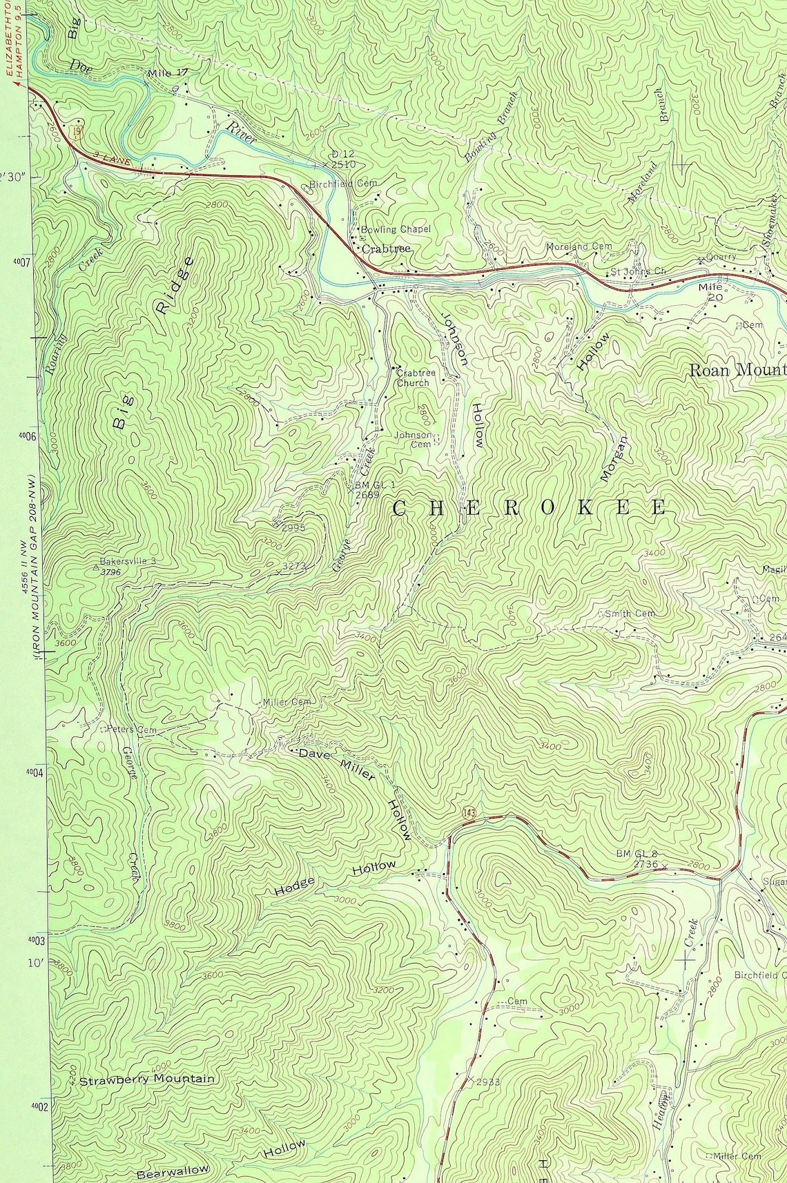 White Rocks Map of Roan Mountain Tennessee LARGE Topographic Etsy