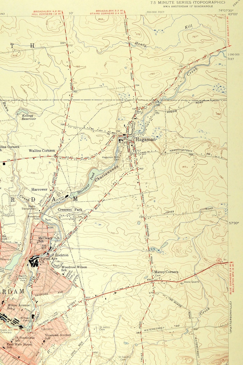 Amsterdam Map of Hagaman New York Art Print Wall Decor LARGE Etsy