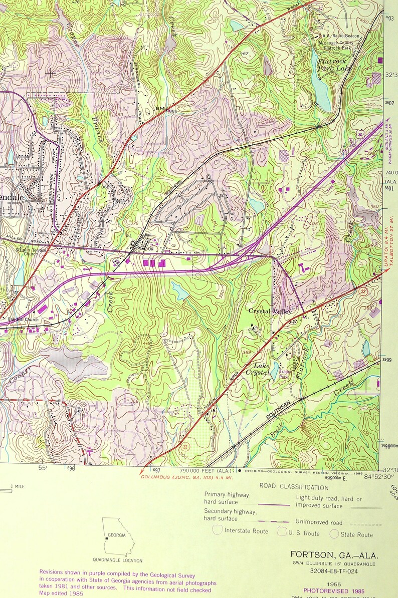 Fortson Map of Columbus LARGE Topographic Survey Etsy