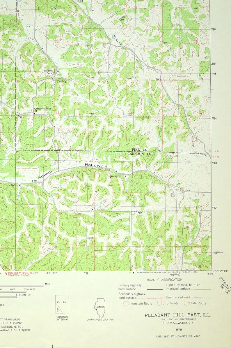Pleasant Hill Map of Nebo Illinois Wall Decor Topographic Etsy