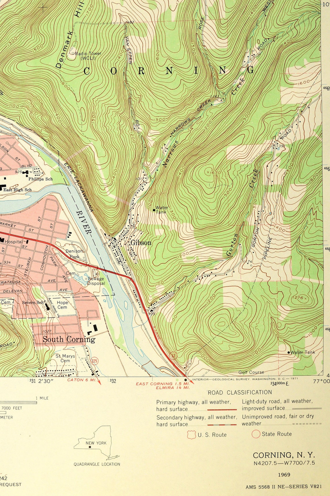 Corning Map of Painted Post New York LARGE Topographic Survey Etsy