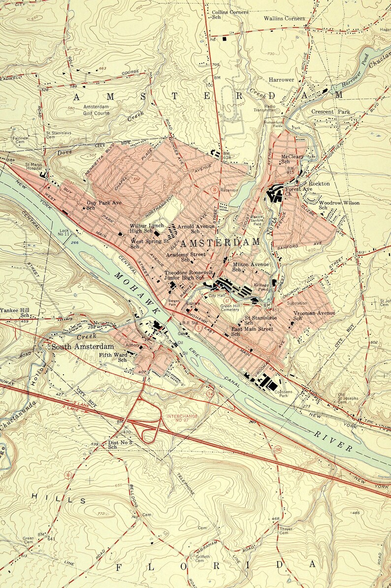 Amsterdam Map of Hagaman New York Art Print Wall Decor LARGE Etsy