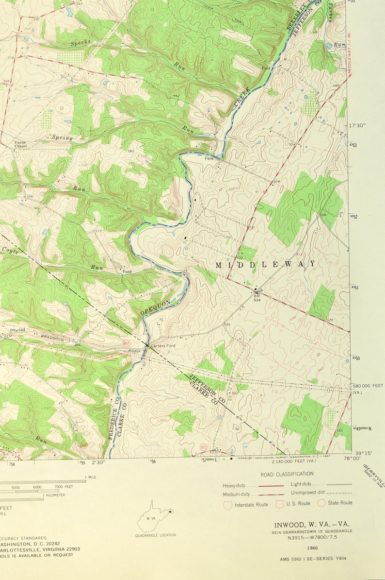 Inwood Map of Bunker Hill West Virginia Art Print Wall Decor Etsy