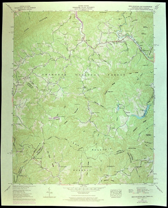 Iron Mountain Gap Map of Cherokee National Forest Tennessee Etsy