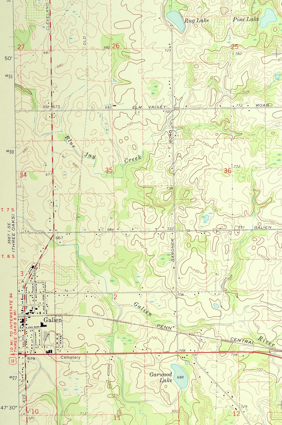 Galien Map of Dayton Michigan Wall Art LARGE Topographic Etsy