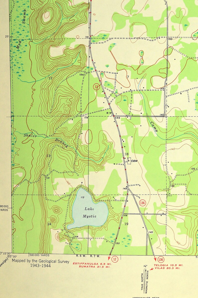 Bristol Map of Lake Mystic Florida Print Wall Art LARGE Etsy
