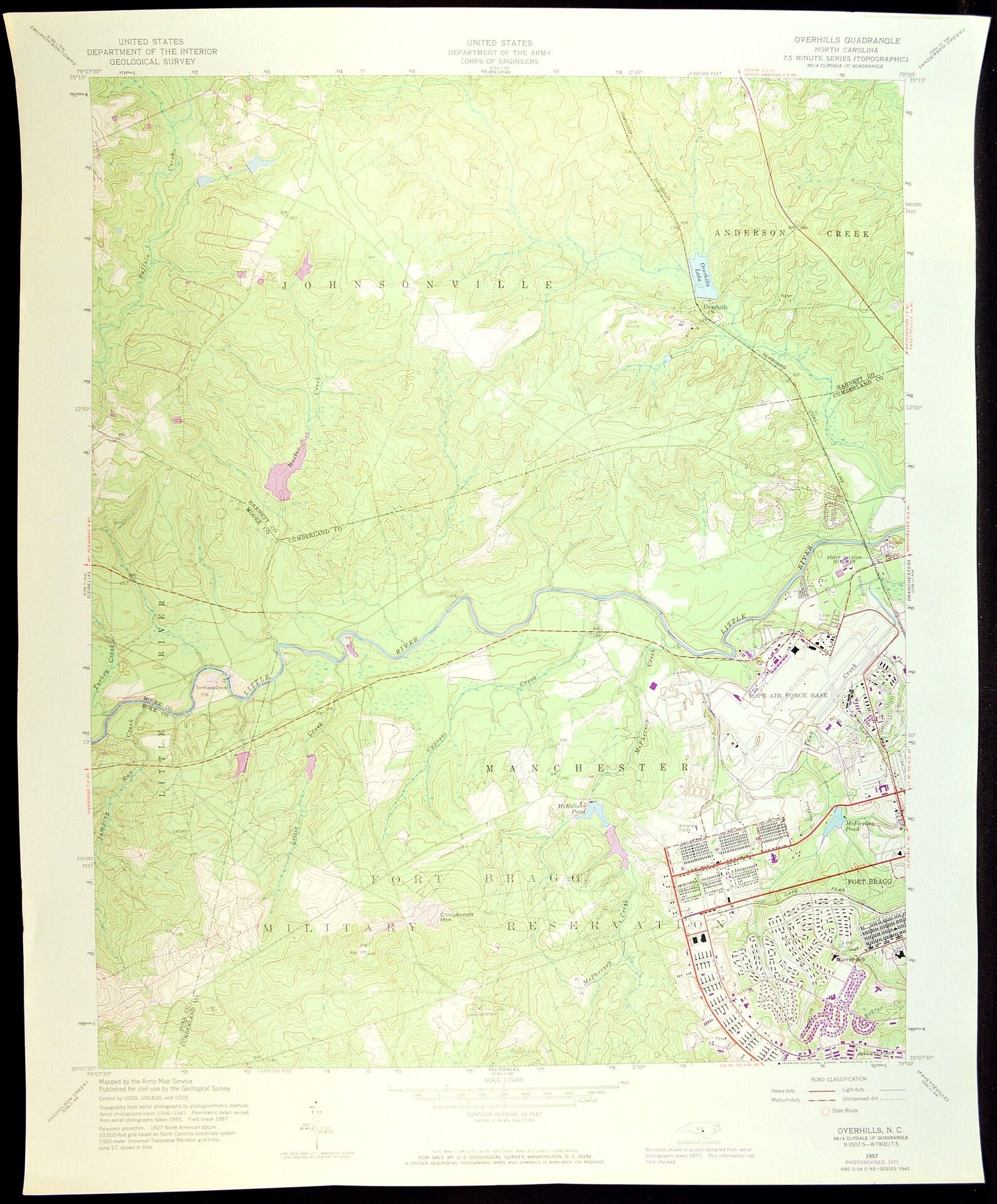 Overhills Map of Fort Bragg North Carolina LARGE Topographic Etsy