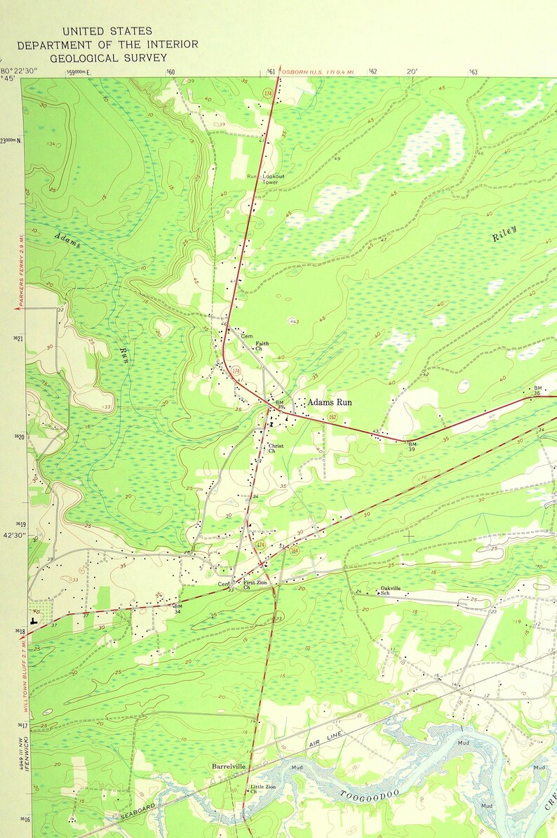 Adams Run Map of Baptist Hill South Carolina Large Topographic Etsy