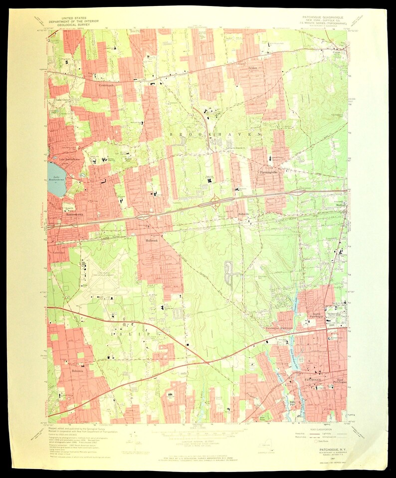 Patchogue Map of Holbrook New York LARGE Topographic Survey Etsy