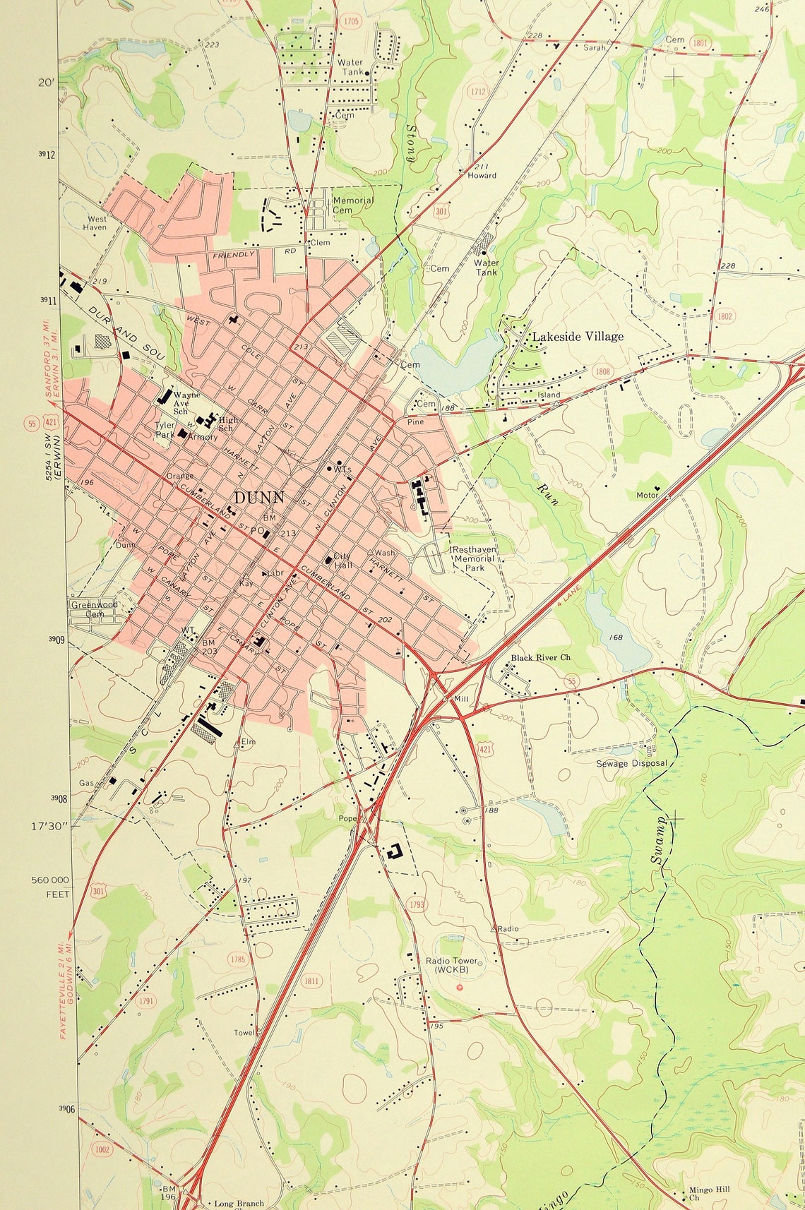 Dunn Map of Benson North Carolina LARGE Topographic USGS Etsy