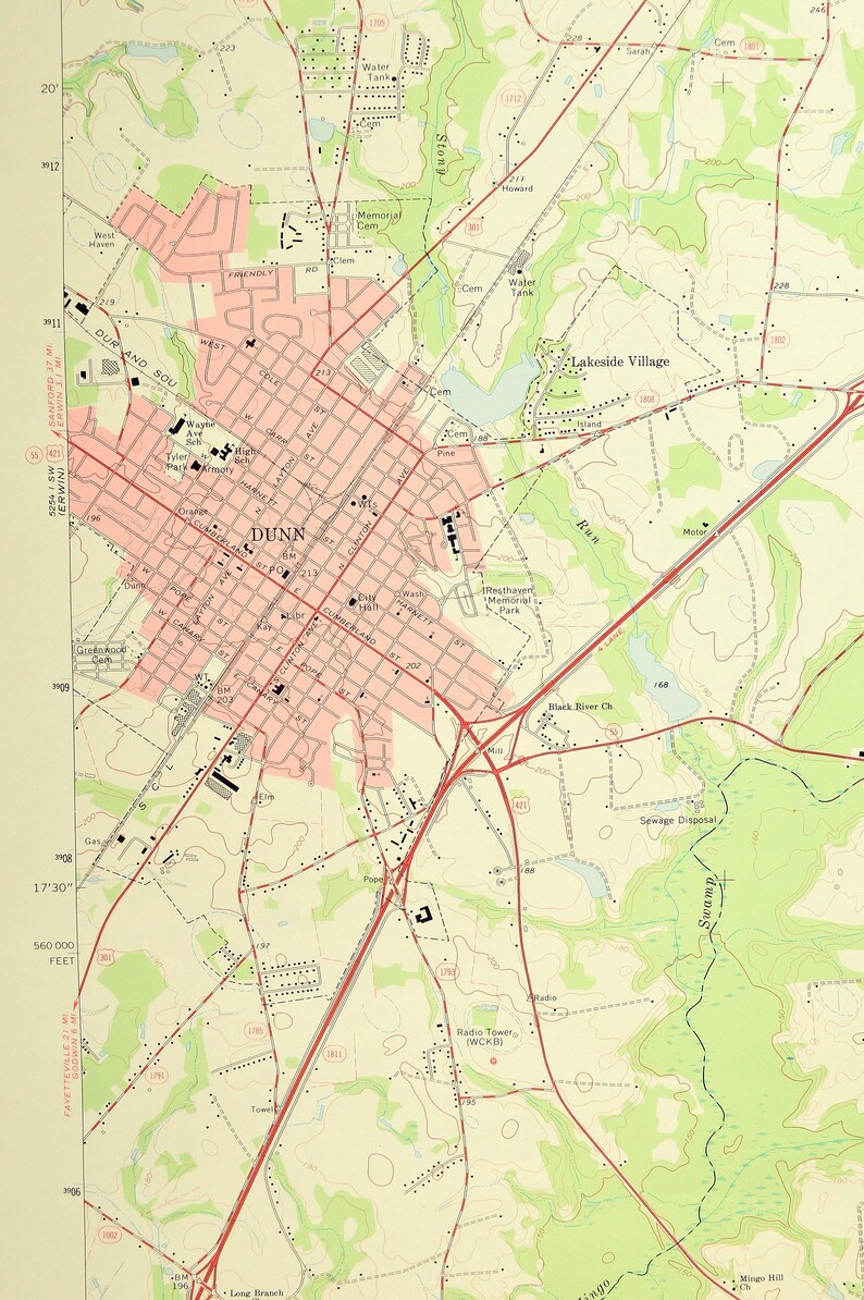Dunn Map of Benson North Carolina LARGE Topographic USGS Etsy