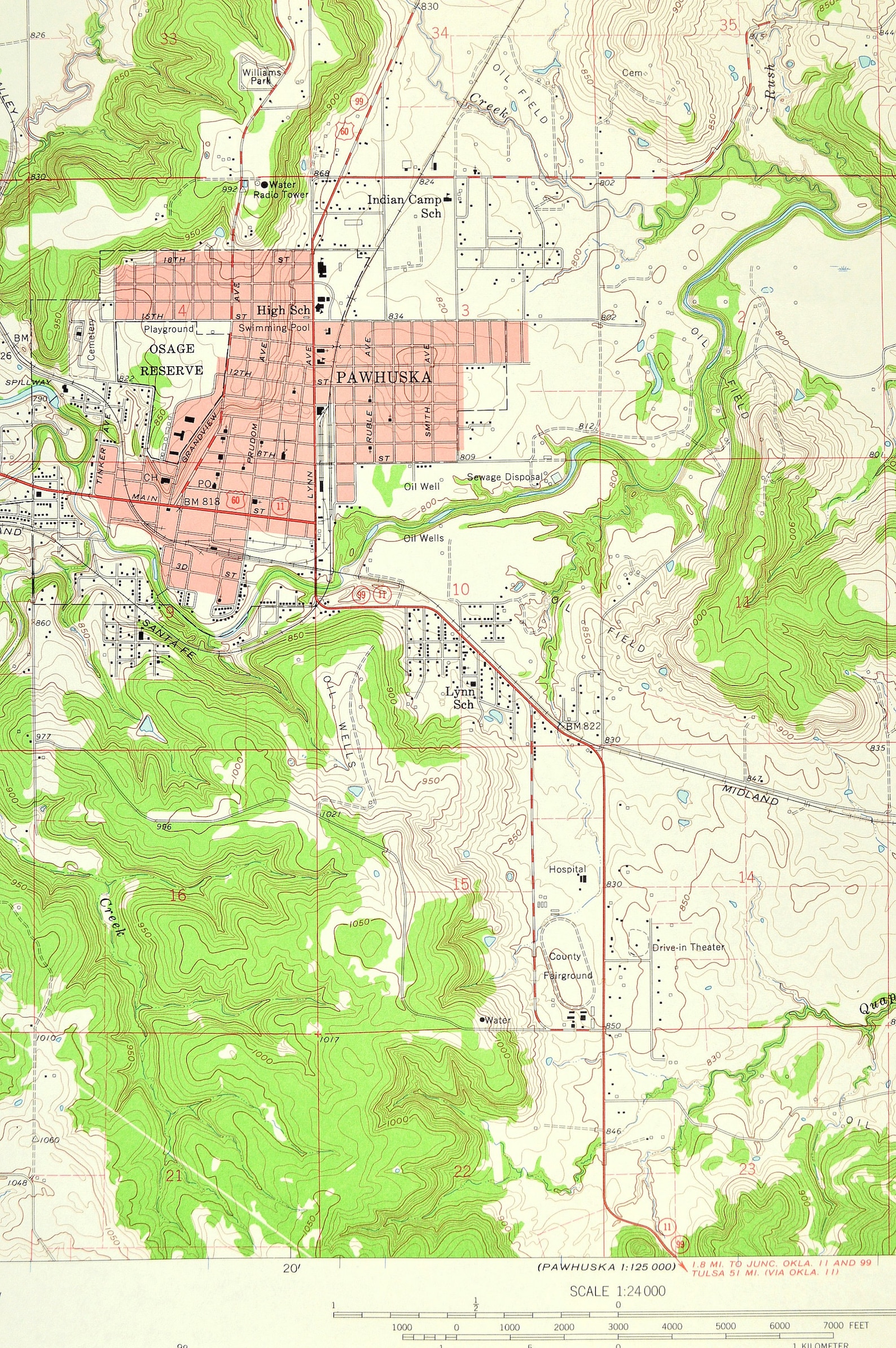 Pawhuska Map of Strike Axe Township Oklahoma Art Print Wall  Etsy