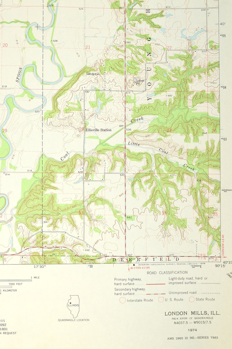 London Mills Map of Ellisville Illinois Wall Decor Topographic Etsy