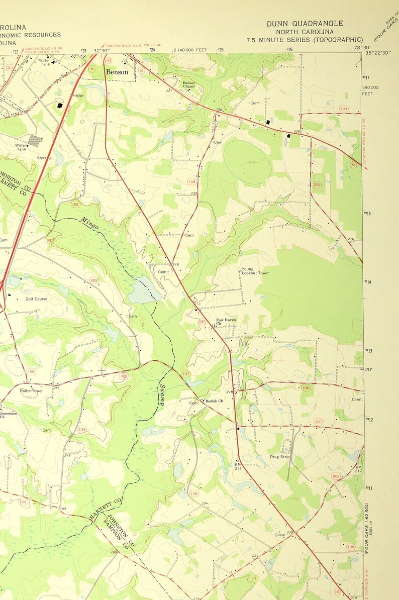 Dunn Map of Benson North Carolina LARGE Topographic USGS Etsy