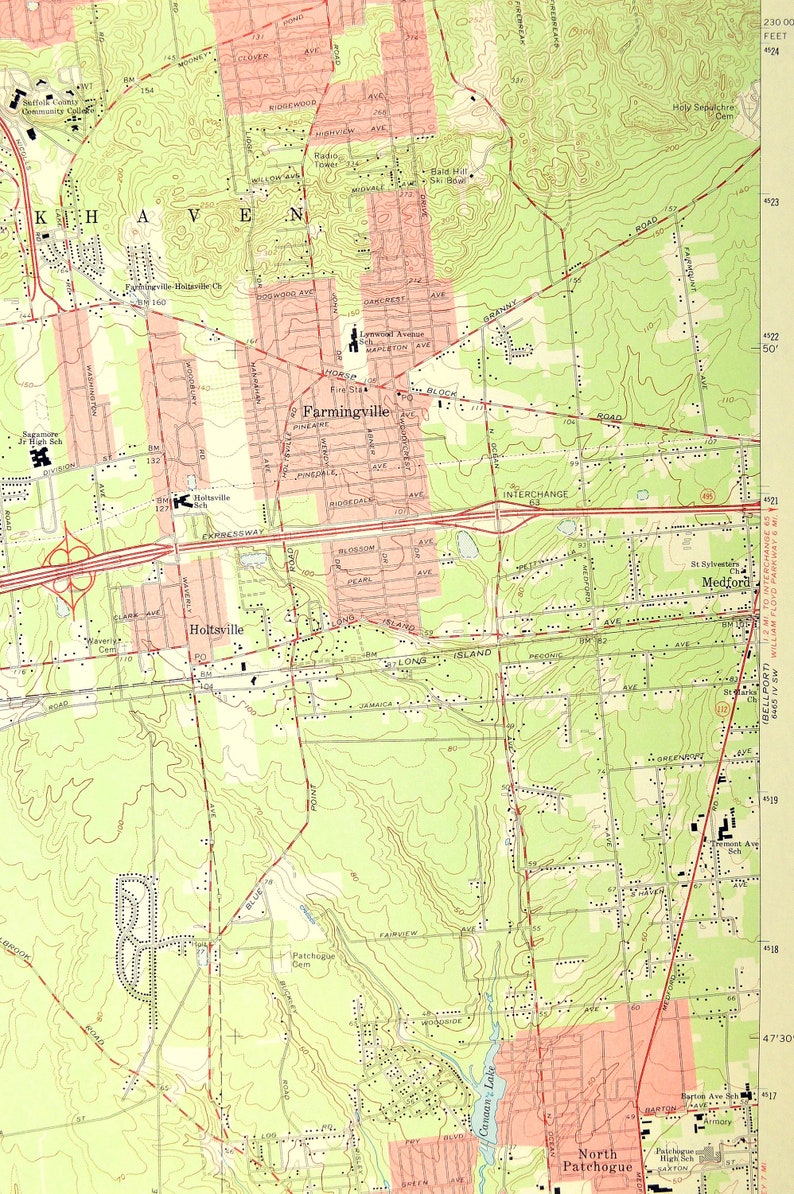 Patchogue Map of Holbrook New York LARGE Topographic Survey Etsy