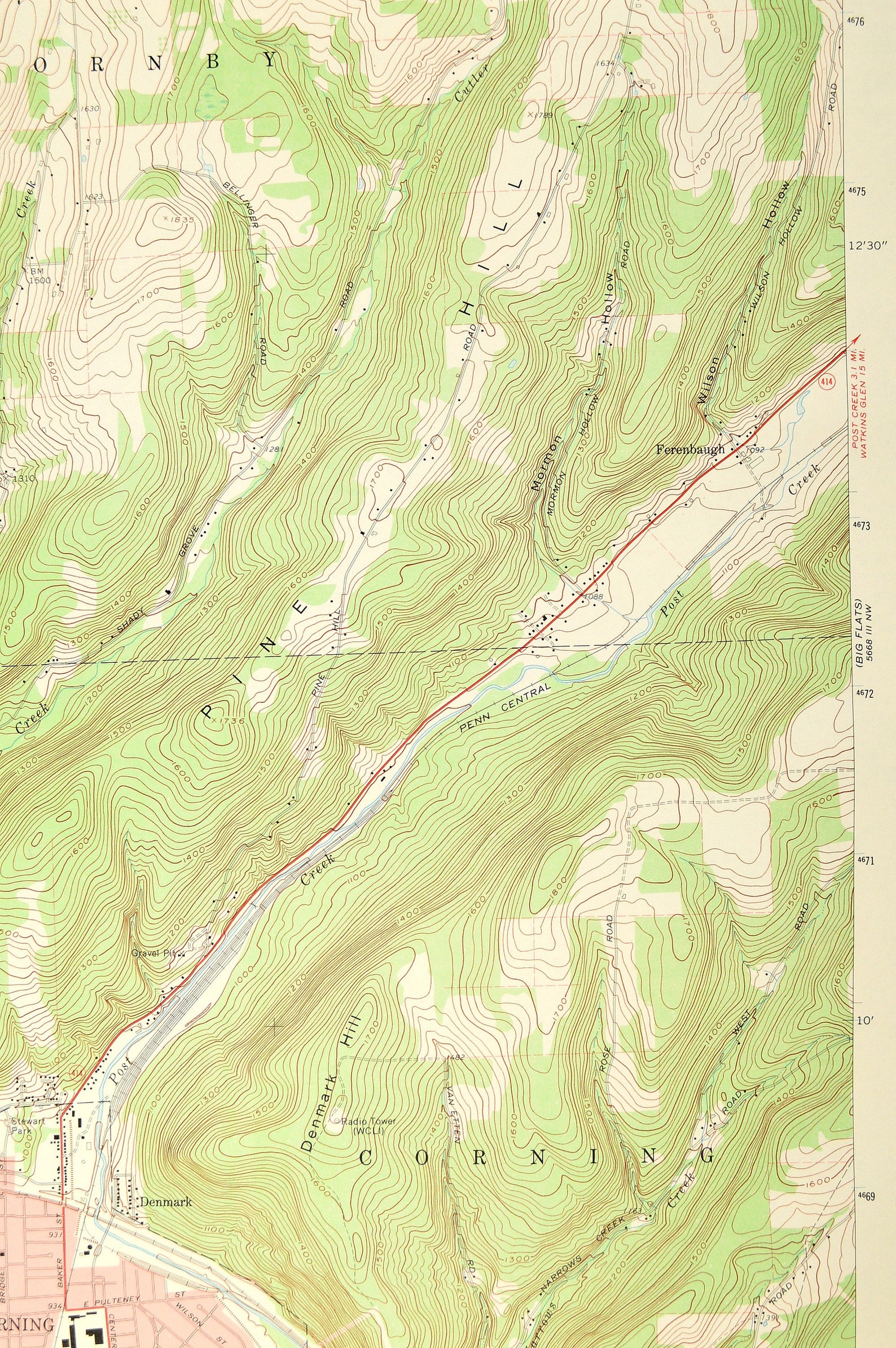 Corning Map of Painted Post New York LARGE Topographic Survey Etsy