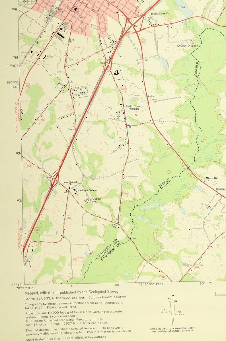 Dunn Map of Benson North Carolina LARGE Topographic USGS Etsy