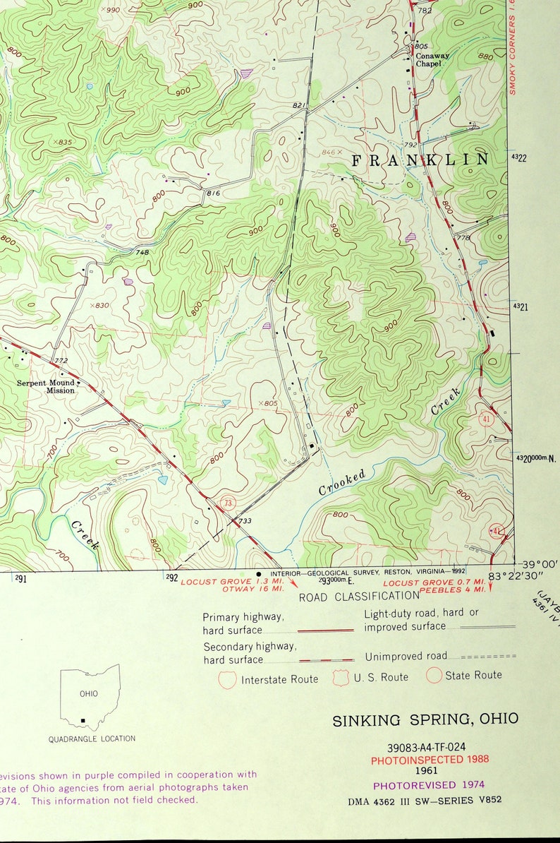 Sinking Spring Map of Serpent Mound State Memorial Ohio Print Etsy