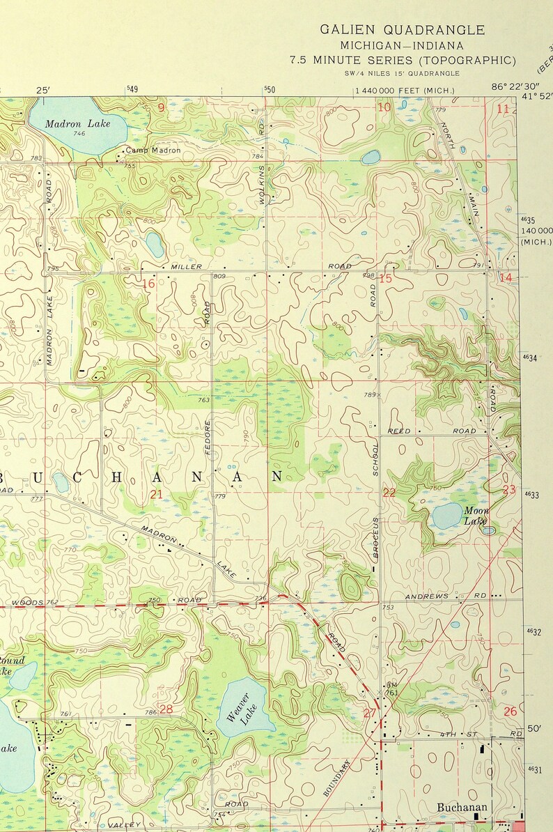 Galien Map of Dayton Michigan Wall Art LARGE Topographic Etsy