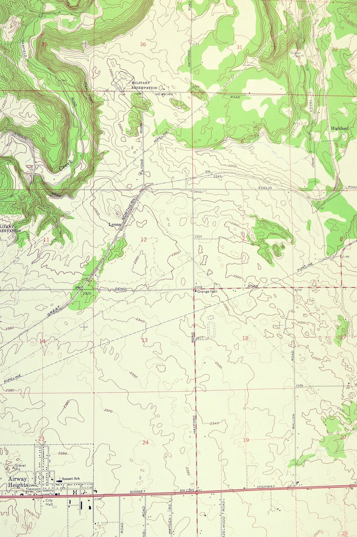 Airway Heights Map of Highland Washington Print Wall Decor Etsy